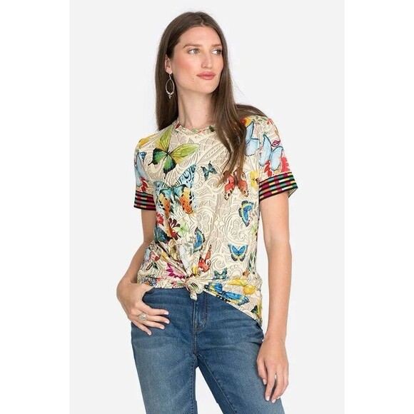 Johnny Was Mitchi Favorite Tee Bamboo Blend Butterfly Floral Print Swing Tee S - Picture 1 of 12